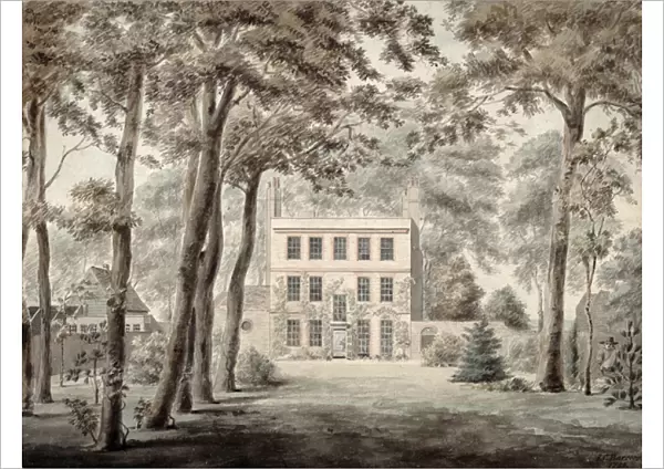 A Gardener working in the grounds of an elegant country house, 1788 (pencil, ink and w  /  c)
