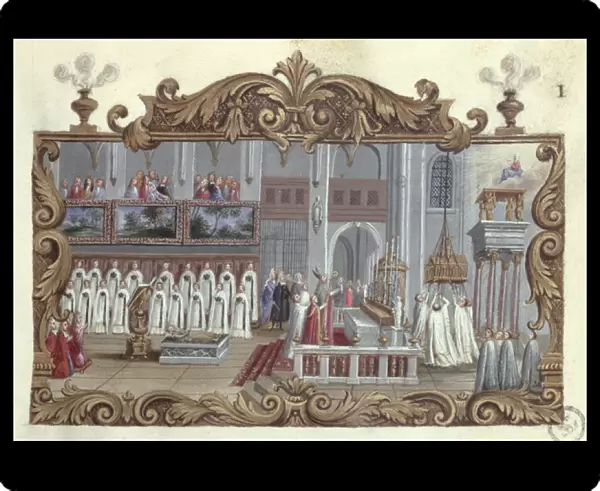 Mass dedicated to St. Genevieve, from a manuscript, 1709 (gouache on paper)