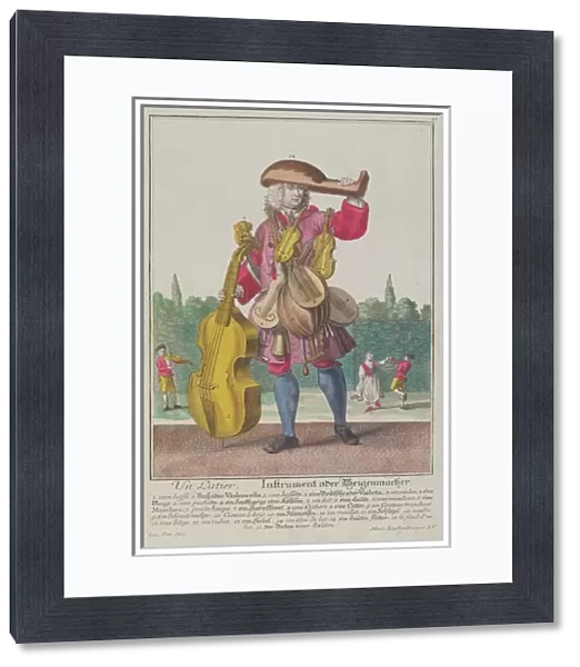 The Instrument Maker, c. 1735, published in Augsburg (coloured engraving)