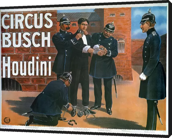 Reproduction of a poster of 1907 showing Houdini prior to an escape from a German prison