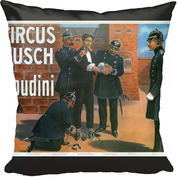 Reproduction of a poster of 1907 showing Houdini prior to an escape from a German prison