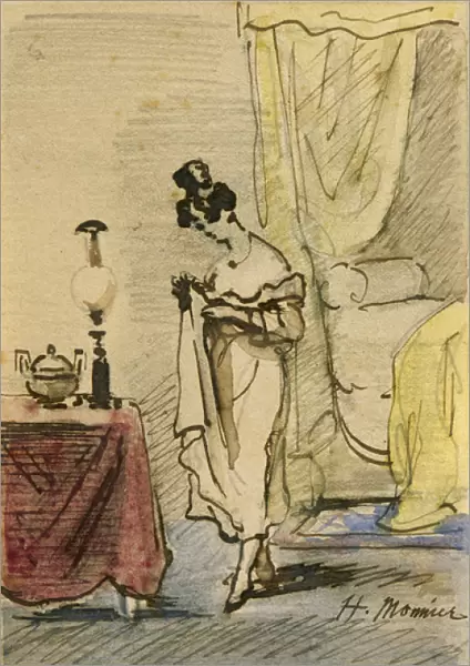 Young Lady at Home (ink & w  /  c on paper) 2: Jeune fille dans un interieur;intimite
