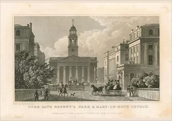 York Gate Regents Park, and Marylebone Church, London (engraving)