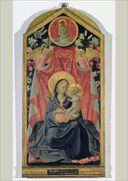 Madonna and Child with Two Angels and Christ risen from the Tomb (tempera on panel)