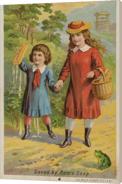 Girl Holding Hands With Drenched Boy (chromolitho)