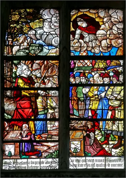 Window w130 depicting Moses receives the Tables of the Law (stained glass)