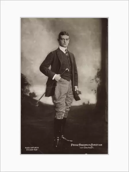 Ak Prince Friedrich Christian of Saxony, Suit, Riding Boots, Riding Whip (b  /  w photo)