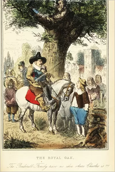 King Charles II hiding up an oak tree in Boscobel Wood, after the Battle of Worcester, 1651