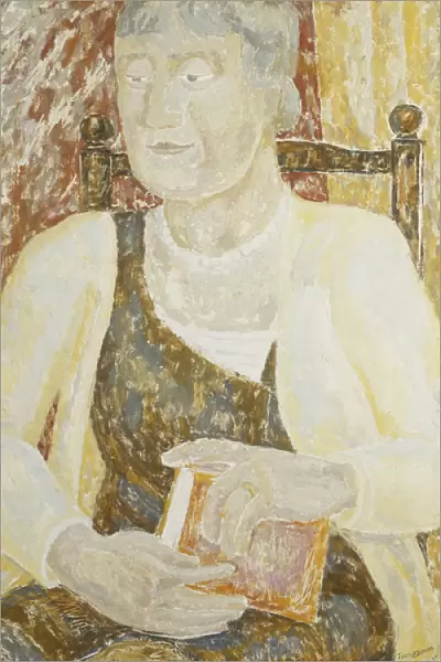 Portrait of Mrs Ody holding a Book, (oil on board)