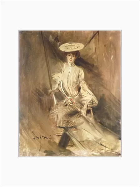 Portrait of a Lady, Seated, with a Parasol, (oil on canvas)