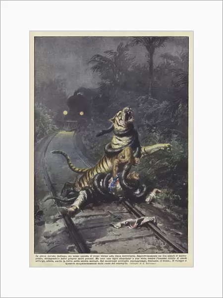 In the middle of the Indian forest, a man waits for the train near the railway line (Colour Litho)