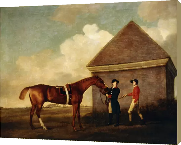 Eclipse, a Dark Chestnut Racehorse held by a Groom, with a Jockey