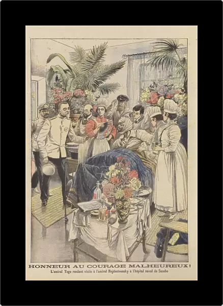Admiral Togo visiting the wounded Admiral Rozhestvensky in hospital after the Battle of Tsushima (colour litho)