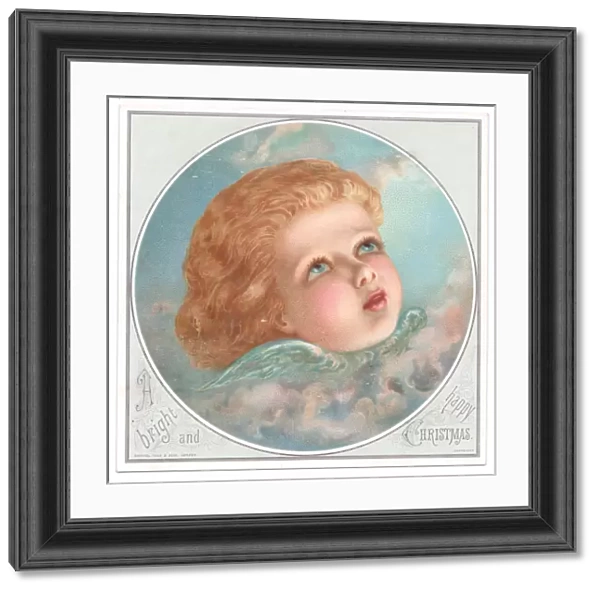 Victorian Christmas with the face of an angel looking skywards, c. 1880 (colour litho)