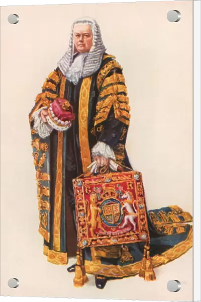 The Lord Chancellor in his coronation robes (colour litho)