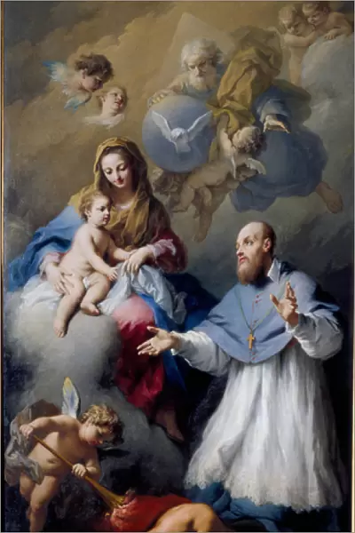 Virgin and Child with Saint Francis de Sales. Representation of the Holy Trinity