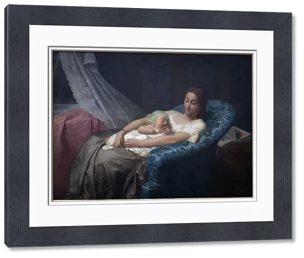 The young mother. Painting by Jean Louis Hamon (1821-1874), Oil On Canvas, 1863