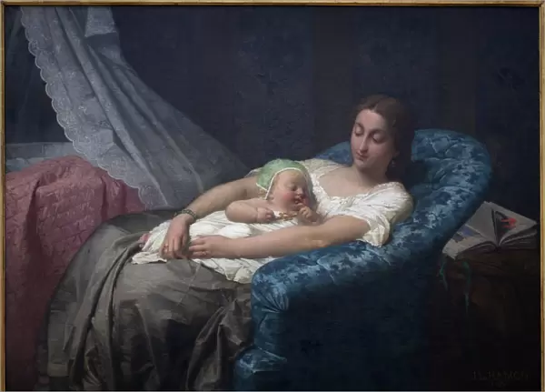 The young mother. Painting by Jean Louis Hamon (1821-1874), Oil On Canvas, 1863