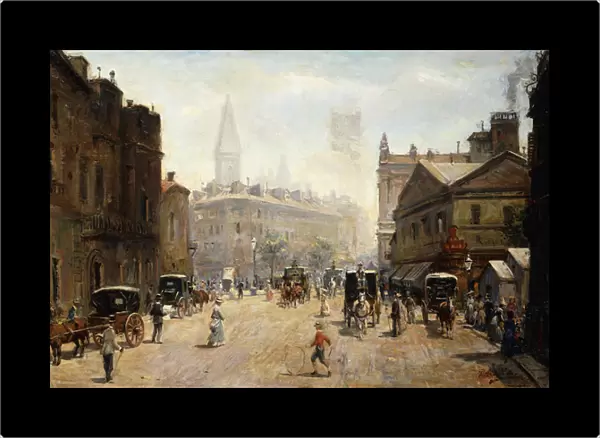 A Bustling Street Scene (oil on canvas)