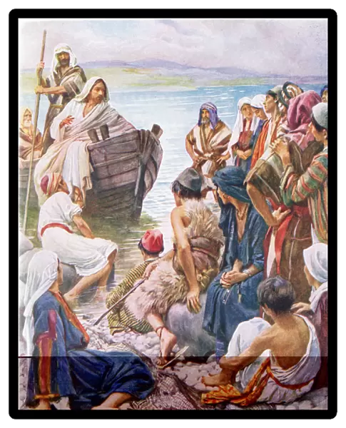 Christ preaching from the boat, illustration from Harold Copping Pictures