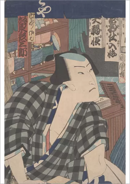 Kabuki actor as a shopkeeper (coloured woodblock print)