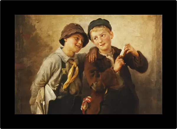 Two Boys with Harmonica, (oil on canvas)