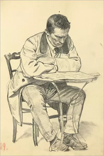 Study for A Parisian Cafe : Man Seated at a Cafe Table, Reading a Newspaper, c