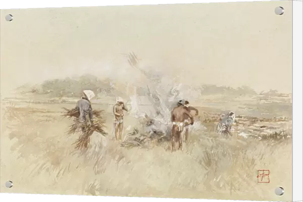 At Work Heaping Brush on Smouldering Fires, 1867-1903 (w  /  c & gouache on paper)