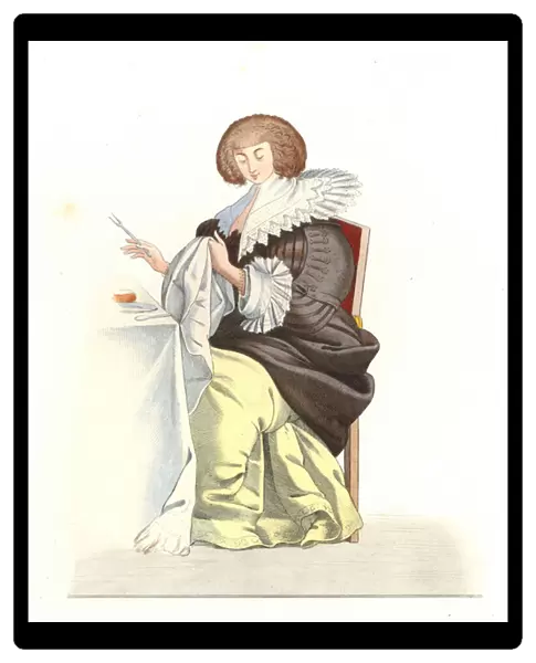 Woman of the French nobility 16th century, after an engraving by Abraham Bosse (1602-1676) - Lithography from an illustration by Edmond Lechevallier-Chevignard (1825-1902), from 'Costumes historiques des 16th