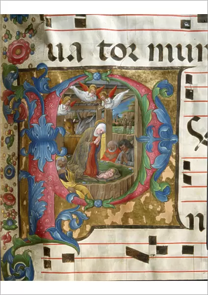 The Nativity, initial letter P, 15th century (miniature)