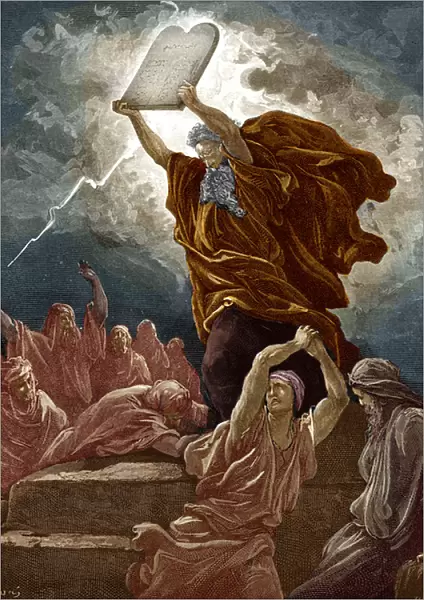 Moses breaks the tablets of the law by Dore - Bible