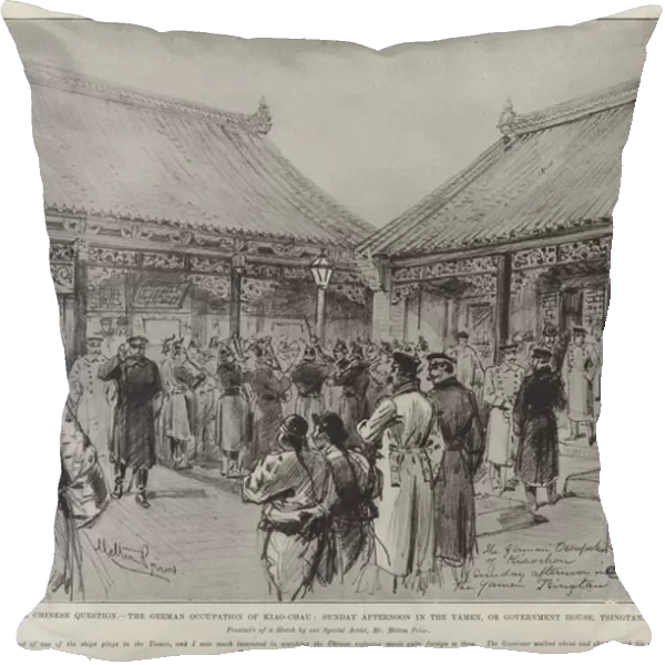 The Chinese Question, the German Occupation of Kiao-Chau, Sunday Afternoon in the Yamen, or Government House, Tsingtan (engraving)