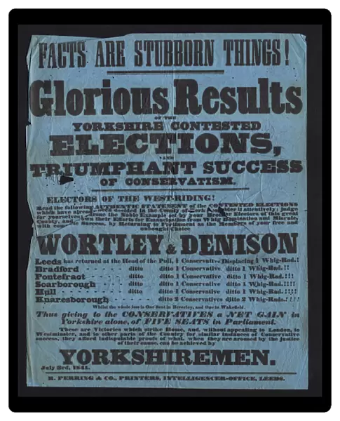 Poster celebrating victory of Conservative candidates in parliamentary elections in