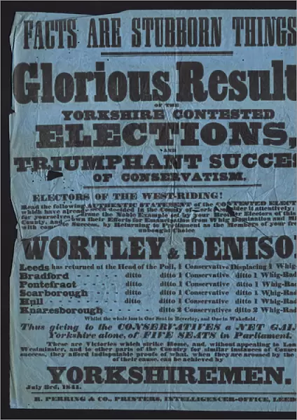 Poster celebrating victory of Conservative candidates in parliamentary elections in