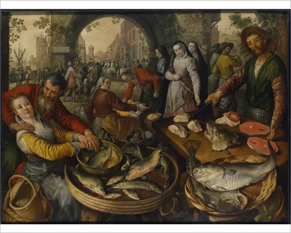 Un marche au poissons avec scene de Ecce Homo - A Fish Market with Ecce Homo
