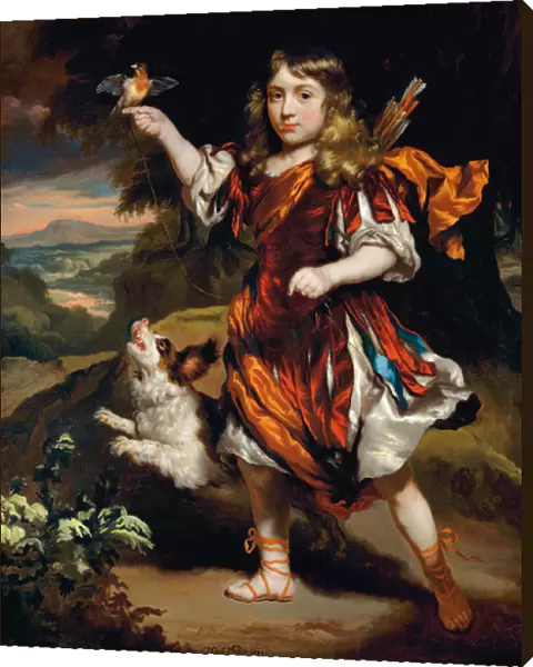 Portrait of a boy, as Daifilo, in a red surcoat over a silver robe, with an orange cloak