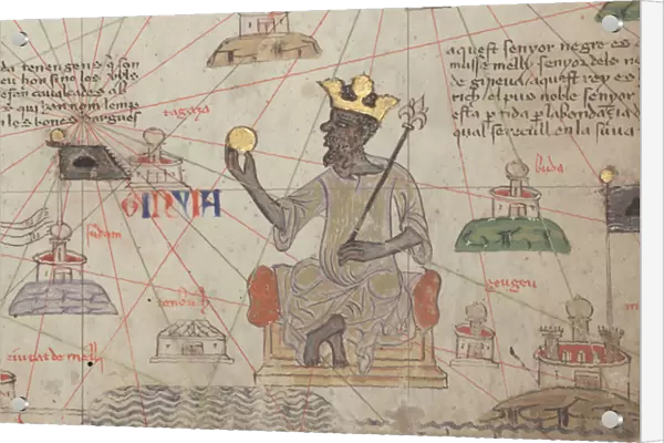 Detail from the Catalan Atlas, Sheet 6, showing Mansa Musa enthroned