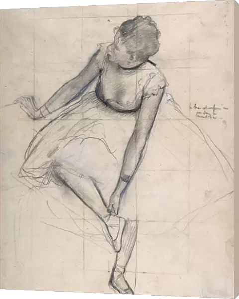 Dancer adjusting her shoe (ballerina). Drawing by Edgar Degas (1834-1917) New York City