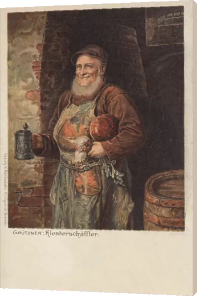 Der Klosterschaeefler: monk carrying a stein of beer and his lunch (chromolitho)