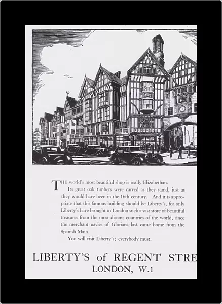 Advertisement for Libertys Of Regent Street, London, c. 1944 (woodcut)