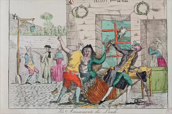 Mondays amusements at a drinking dive, early 19th century (colour litho)