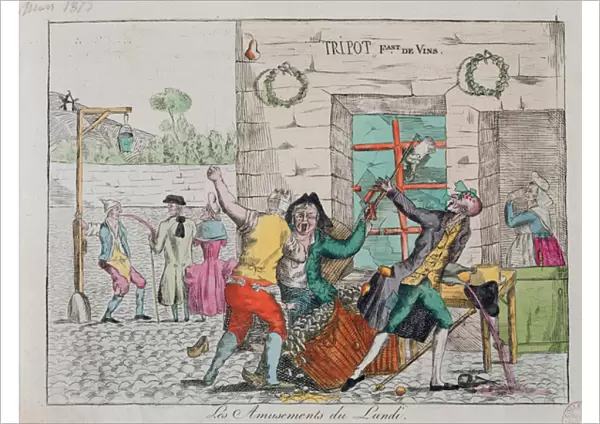 Mondays amusements at a drinking dive, early 19th century (colour litho)
