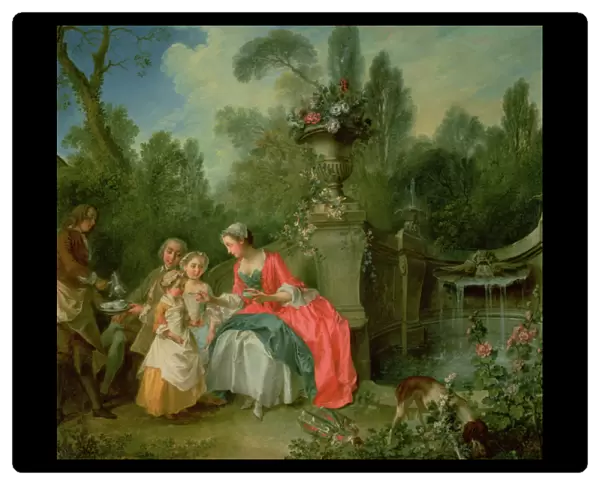A lady and a gentleman in the Garden with two children c. 1742 (oil on canvas)
