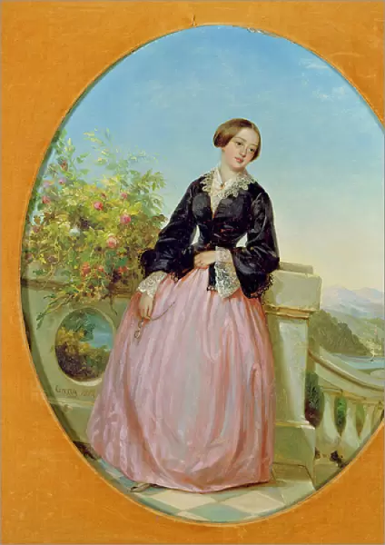 A Young Woman on a Balcony, 1854 (oil on panel)