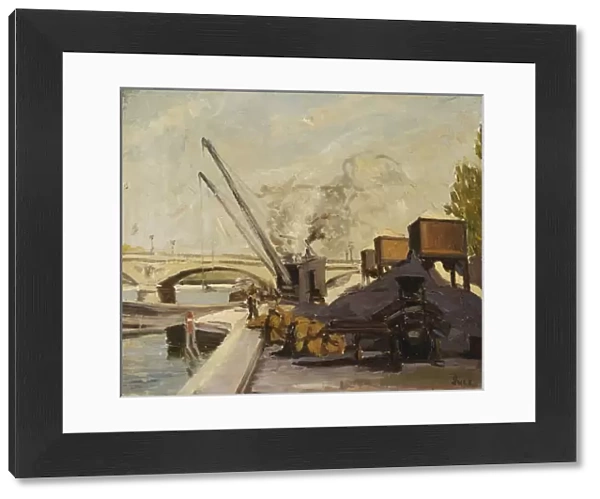 Cranes on the Seine; Grues sur la Seine, (oil on canvas)