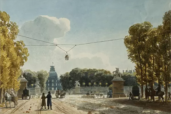 A View of the Tuileries from the Champs-Elysees, (black chalk, pen and brown ink