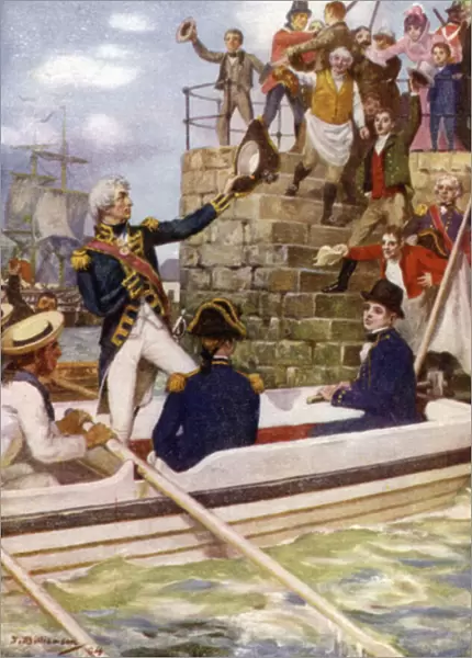 Nelson leaving Portsmouth (colour litho)