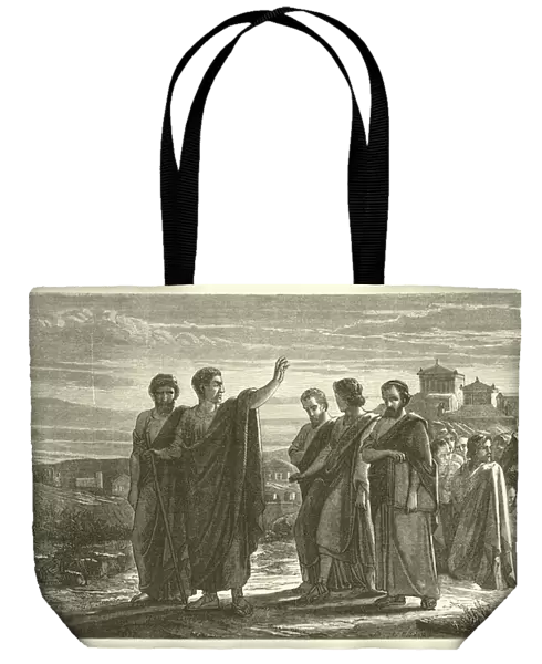Aristotle exiled from Athens with his disciples (engraving)
