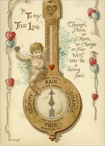 Valentines card, involving barometer (chromolitho)