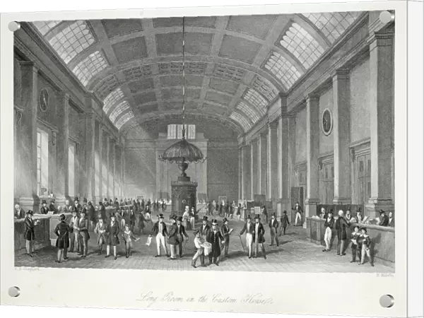 Long Room in the Custom-House, from London Interiors with their Costumes